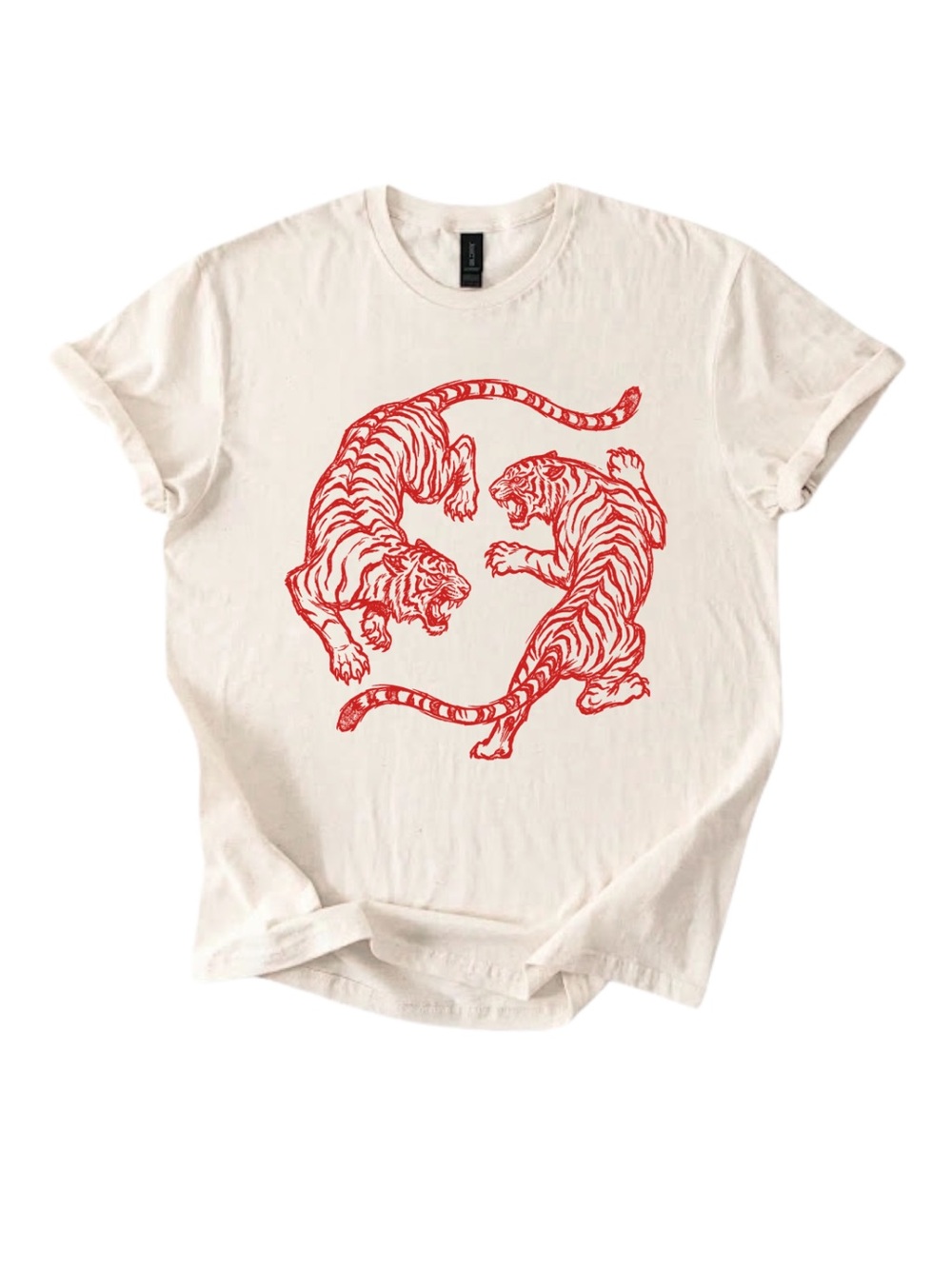 Gildan Cream T-Shirt with Red Tiger Graphic